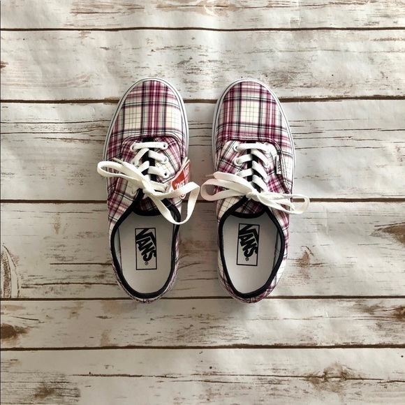 Vans Pink, White & Black Plaid Sneakers - Picture 3 of 4
